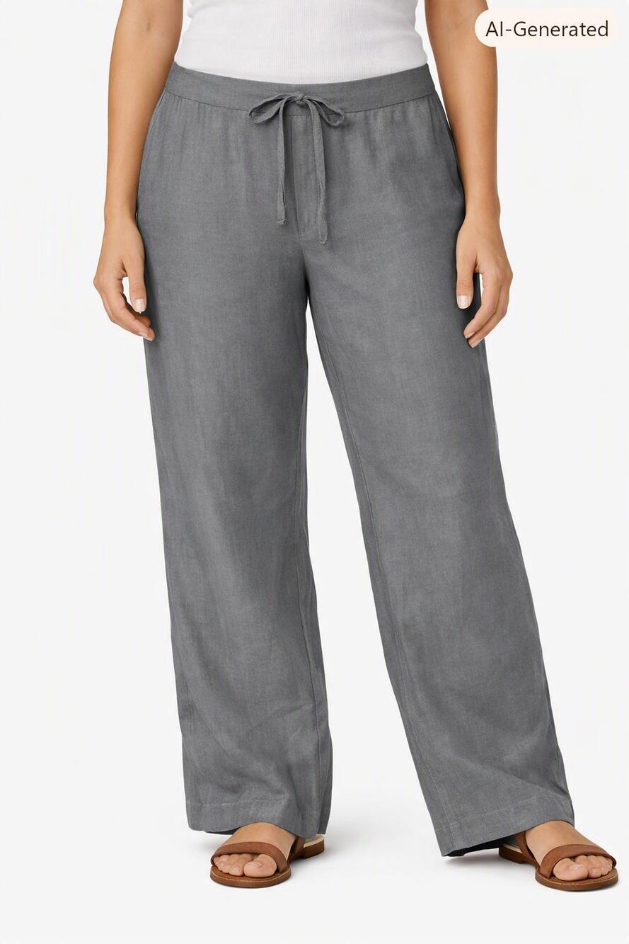 NWT Cubavera Women's Relaxed Linen Blend Drawstring Pant Gray Size 2X